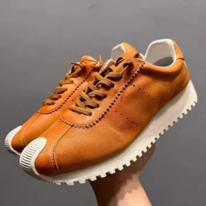 Breathable Spring Summer Mens Genuine Leather Sneakers Lace Up Round Toe Comfortable Jogger Casual Shoes Fashion Walking Shoes