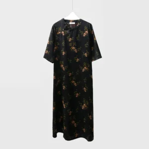 High Quality Silk Satin Twisted Rose Fragrant Cloud Yarn Jacquard Dress Long Panda Chinese Style 100 Improved Cheongsam