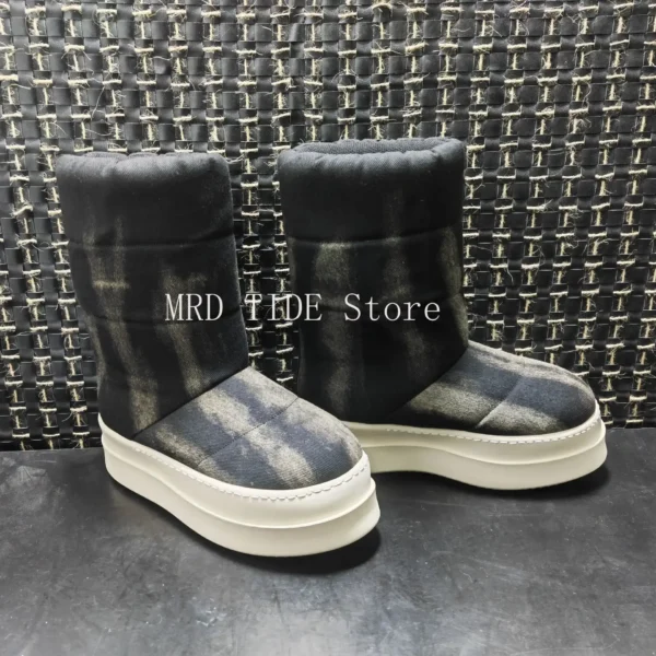 Men Boots Women Canvas Cotton Tie-Dye Mid-Calf Snow Shoes Warm Platform Increase High Street Vintage Luxury Sneakers Owens - Image 3