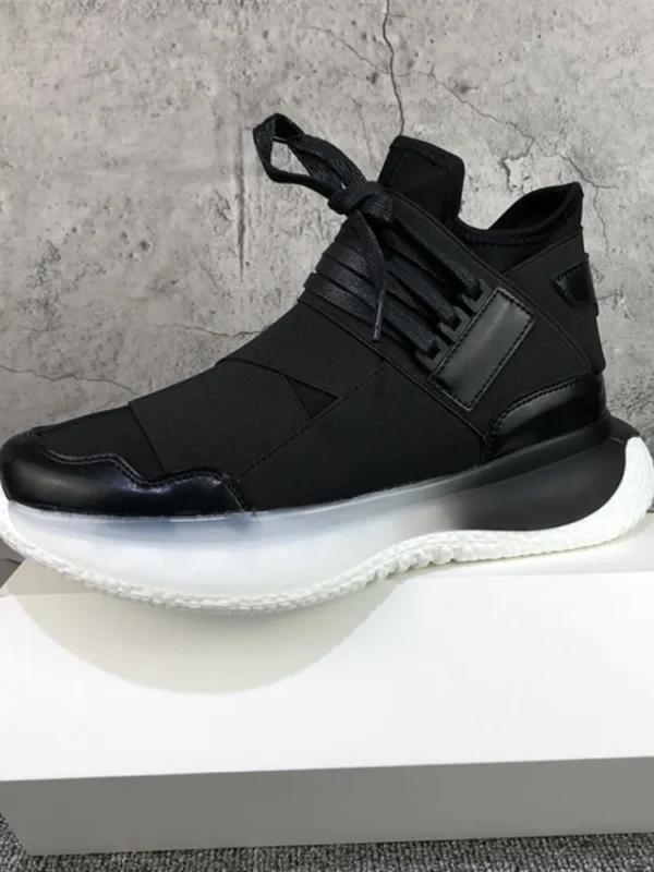 Men Breathable Stretch Fabric Sneakers Leather Patchwork Thick Platform Casual Shoes Street Footwear Red Joggers High Top Shoes - Image 4