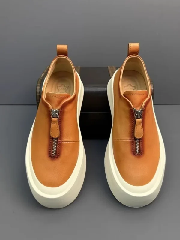 Fashion Men Zipper Loafers Thick Platform Cowhide Genuine Leather Casual Shoes Vintage Outside Joggers Sneakers Skateboard Shoes - Image 4