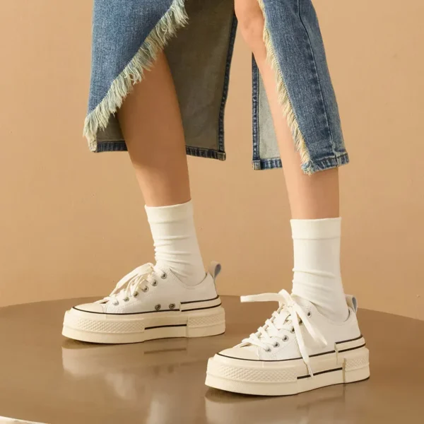 BEAUTODAY Canvas Shoes Women Split Leather Solid Color Spring Outdoors Lace-up Ladies Shoes Handmade 29248 - Image 5