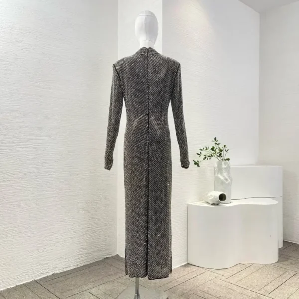 Top Quality New Fashion Elegant Sexy Photo Color Diamonds Pressed Long Sleeve Women's Midi Dresses for Party 2025 - Image 2
