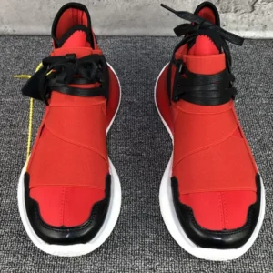 Men Breathable Stretch Fabric Sneakers Leather Patchwork Thick Platform Casual Shoes Street Footwear Red Joggers High Top Shoes
