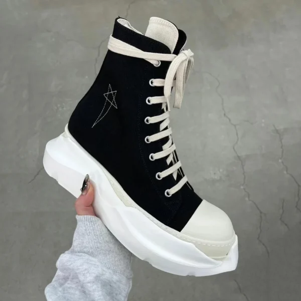 Spring, summer, and autumn thick soled sponge cake shoes, canvas shoes, men's and women's high top trendy shoes, side five-star - Image 2