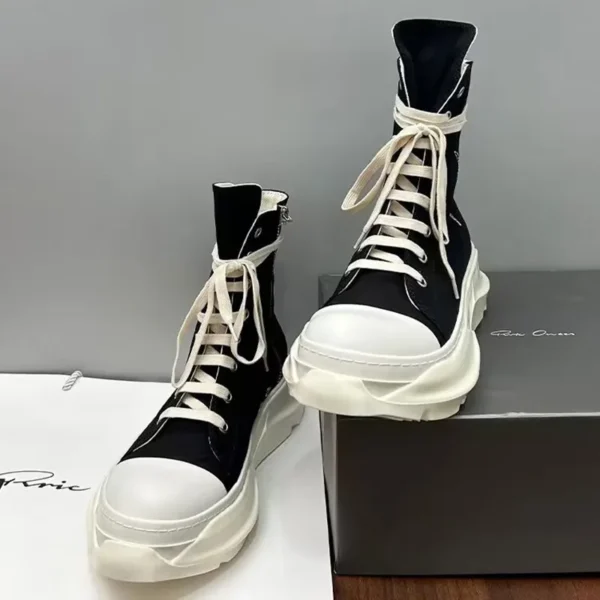 Spring, summer, and autumn thick soled sponge cake shoes, canvas shoes, men's and women's high top trendy shoes, side five-star - Image 4