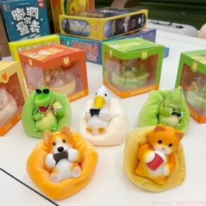 2025 New Arrival Partyanimals Anime Figure Party Animal Lying Win Series Handmade Cute Cat Duck Collection Desktop Ornament Toy