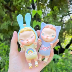 Sooya Roller Skating Bunny Cat Figure Toy Big Eyes Rainbow Color Trendy Doll with Camera Art Appreciation Designer Collection