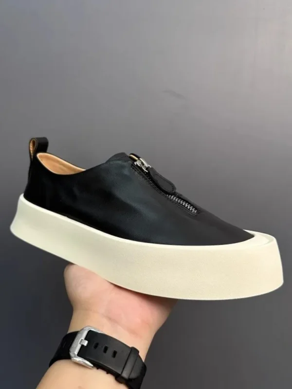 Fashion Men Zipper Loafers Thick Platform Cowhide Genuine Leather Casual Shoes Vintage Outside Joggers Sneakers Skateboard Shoes - Image 2