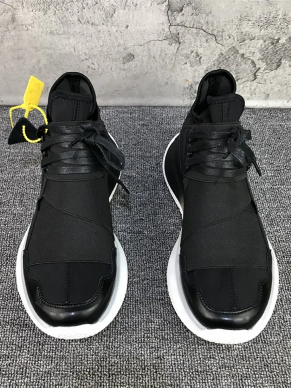 Men Breathable Stretch Fabric Sneakers Leather Patchwork Thick Platform Casual Shoes Street Footwear Red Joggers High Top Shoes - Image 3