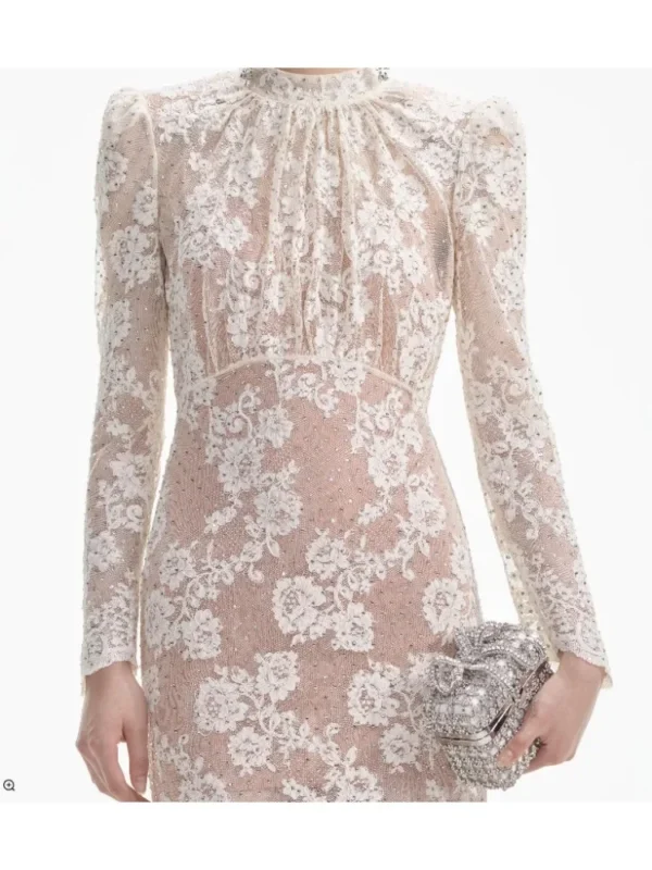 2024 New White Long Sleeve Lace Patchwork See Through Maxi Dress Elegant Gowns - Image 4