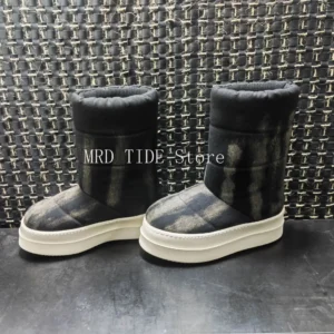 Men Boots Women Canvas Cotton Tie-Dye Mid-Calf Snow Shoes Warm Platform Increase High Street Vintage Luxury Sneakers Owens