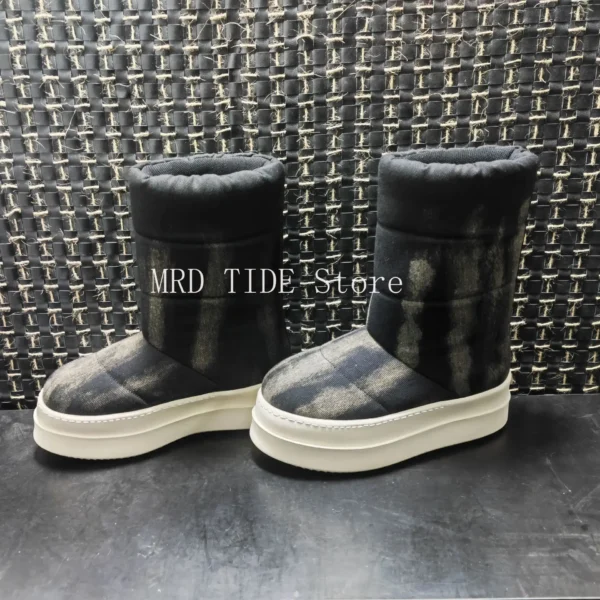 Men Boots Women Canvas Cotton Tie-Dye Mid-Calf Snow Shoes Warm Platform Increase High Street Vintage Luxury Sneakers Owens