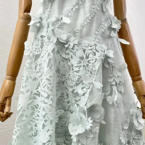 Blue Long Sleeve Halter Flowers Appliqued Irregular Hem Midi Dress 2025 - Image 5