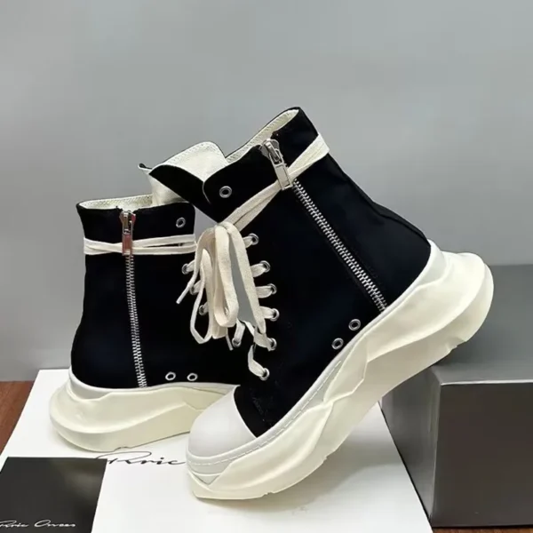 Spring, summer, and autumn thick soled sponge cake shoes, canvas shoes, men's and women's high top trendy shoes, side five-star - Image 5