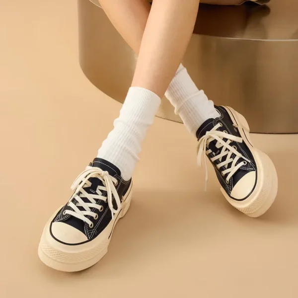 BEAUTODAY Canvas Shoes Women Split Leather Solid Color Spring Outdoors Lace-up Ladies Shoes Handmade 29248 - Image 4