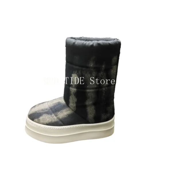 Men Boots Women Canvas Cotton Tie-Dye Mid-Calf Snow Shoes Warm Platform Increase High Street Vintage Luxury Sneakers Owens - Image 5