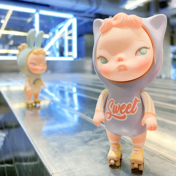 Sooya Roller Skating Bunny Cat Figure Toy Big Eyes Rainbow Color Trendy Doll with Camera Art Appreciation Designer Collection - Image 2