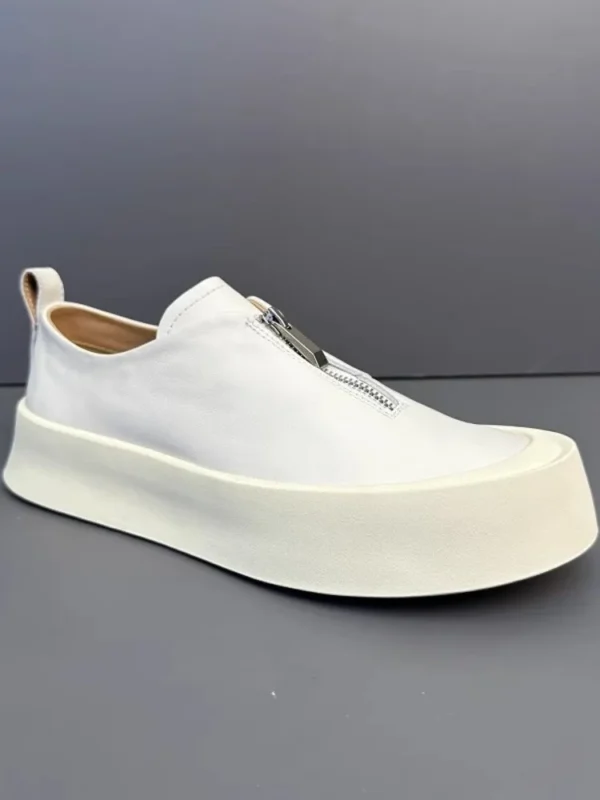 Fashion Men Zipper Loafers Thick Platform Cowhide Genuine Leather Casual Shoes Vintage Outside Joggers Sneakers Skateboard Shoes - Image 3